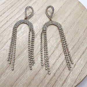 Elegant cascade waterfall rhinestone studded chandelier post earrings